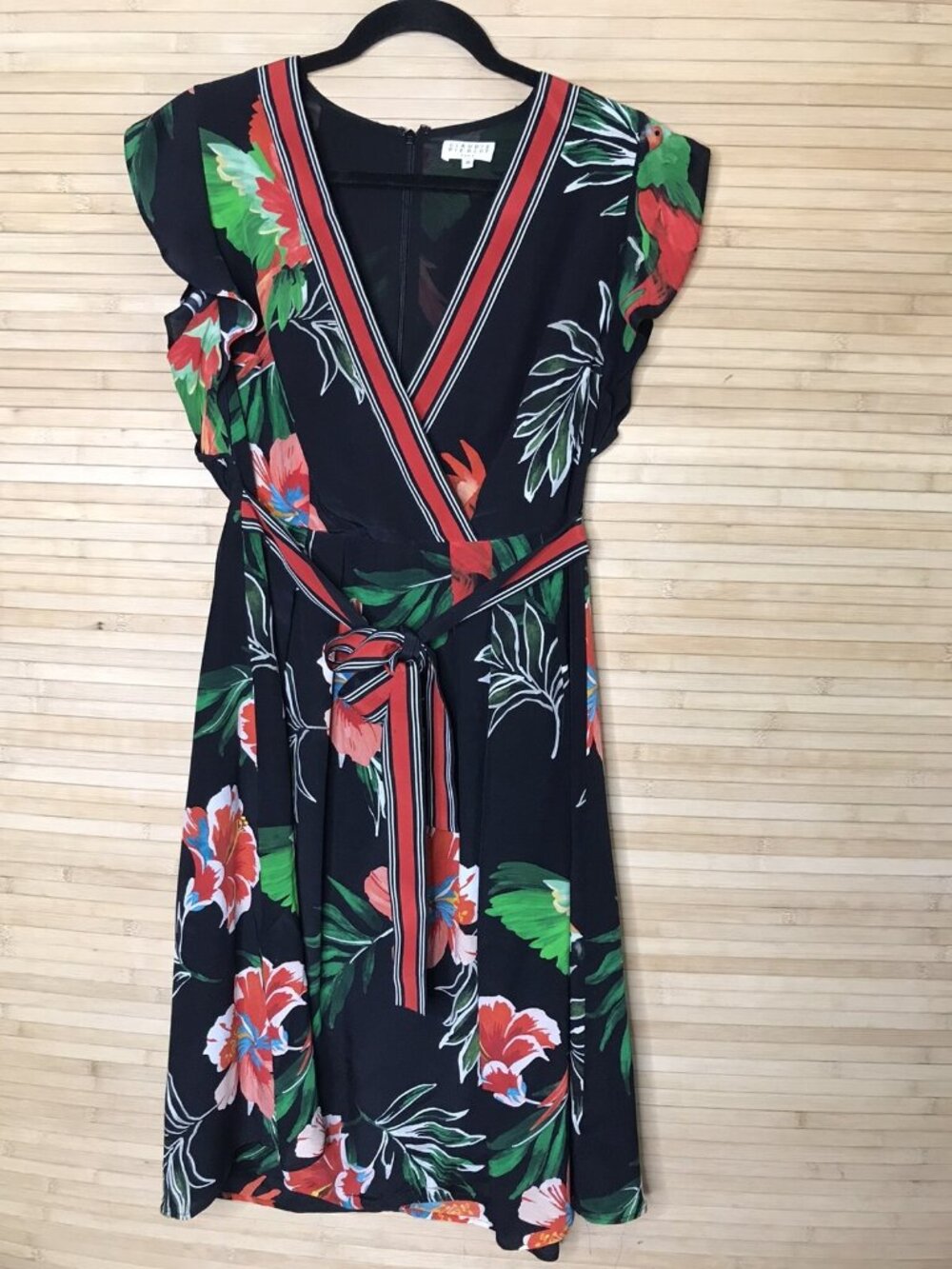 Claudie Pierlot sz 38 Black Dress Floral Birds Of Paradise Ritume flower silk